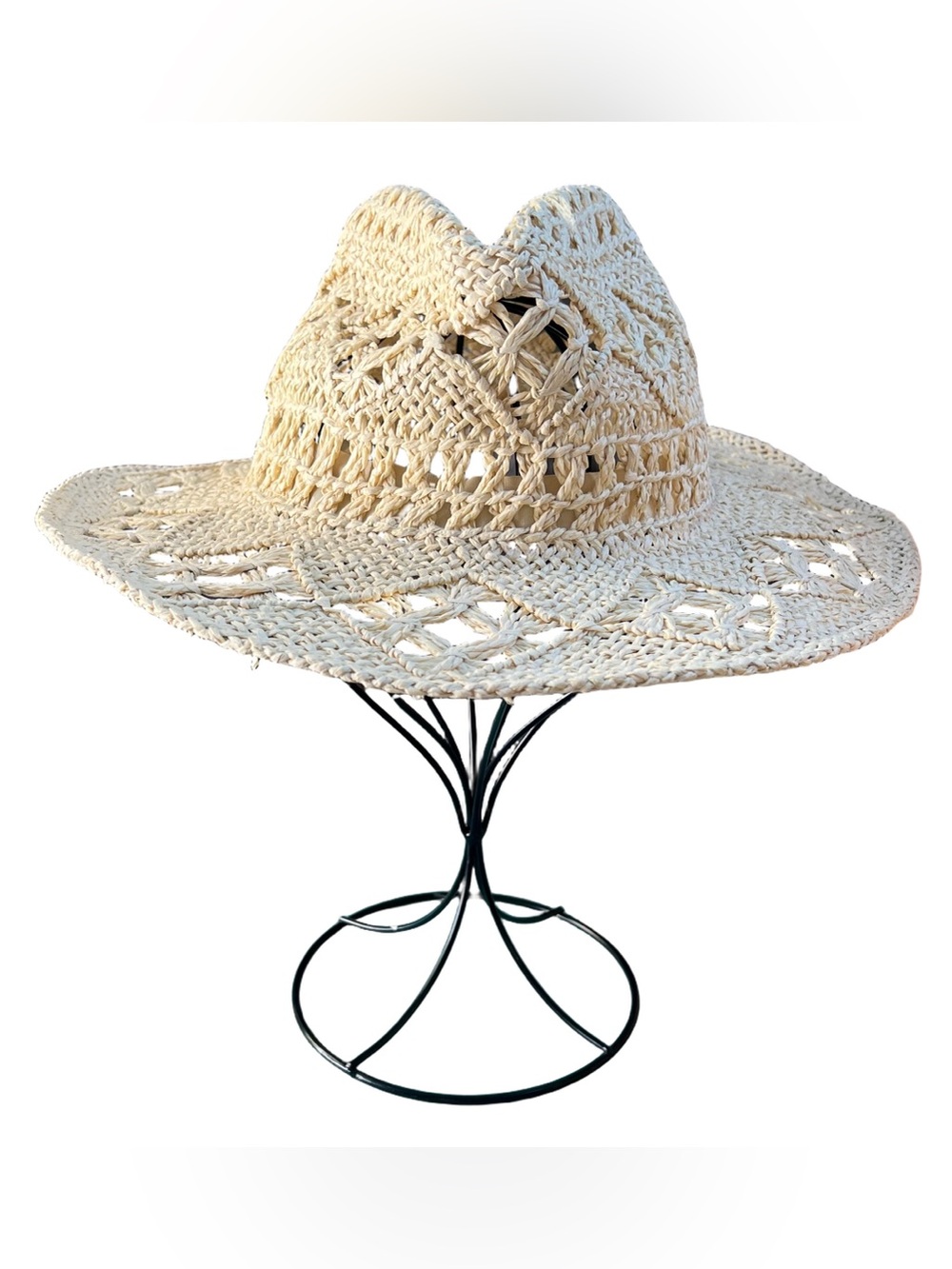 Handwoven straw cowgirl hat in Ivory